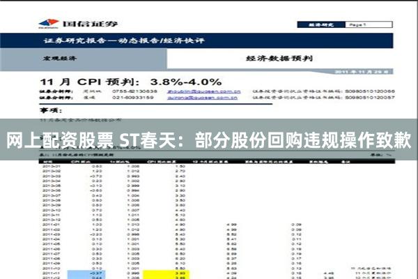 网上配资股票 ST春天：部分股份回购违规操作致歉