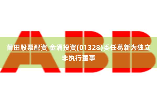 莆田股票配资 金涌投资(01328)委任葛新为独立非执行董事